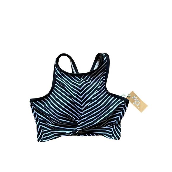 Kona Sol Striped Racerback Bikini Swim Top Black White Size M Beach Vacation - Picture 1 of 7